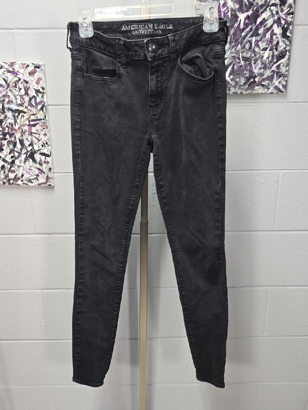 American Eagle Outfitters Dark Gray/Black High-Rise Skinny Jeans - Women